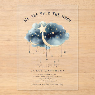 Invitations En Acrylique Fête Prénatale Bébé Étoiles Dorées Au-Delà de la L