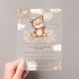 Invitations En Acrylique Fête Prénatale Bohème Ballons Ours