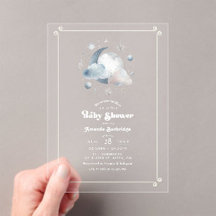 Invitations En Acrylique Fête Prénatale Céleste : Au-Delà de la Lune