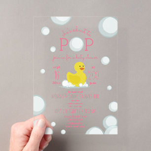 Invitations En Acrylique Fête Prénatale Fille Canard en Caoutchouc Bulles s