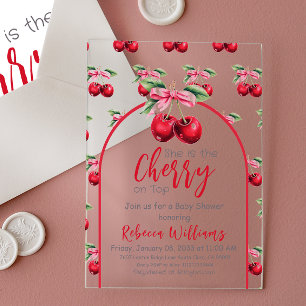 Invitations En Acrylique Fête Prénatale Fille Cerise sur le dessus Nœud Ros