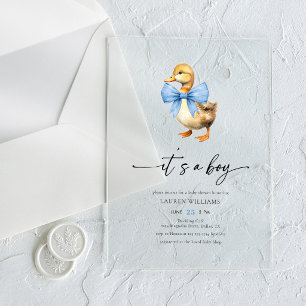 Invitations En Acrylique Fête Prénatale Garçon Canard Ruban Bleu