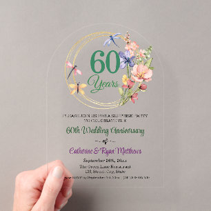 Invitations En Acrylique Fête surprise 60 ans de mariage floral