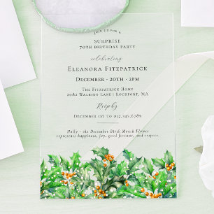 Invitations En Acrylique FÊTE SURPRISE 70 ans Holly Décembre Fleur de Naiss