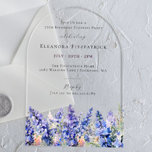 Invitations En Acrylique FÊTE SURPRISE 75e Fleur du mois de juillet de nais