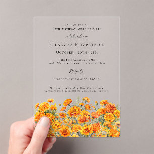 Invitations En Acrylique FÊTE SURPRISE 85ème Marigold Fleur de Naissance d'