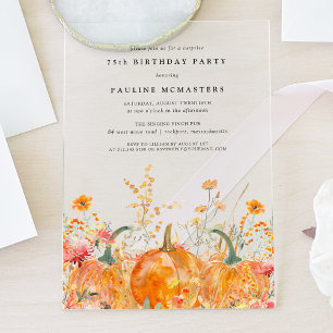 Invitations En Acrylique FÊTE SURPRISE EN ACRYLIQUE 75 ANS Pumpkin Wildflow