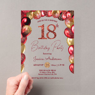 Invitations En Acrylique Fête surprise pour 18e anniversaire paillettes or