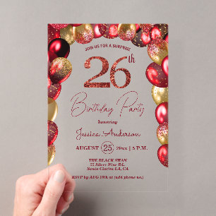 Invitations En Acrylique Fête surprise pour 26ème anniversaire paillettes o