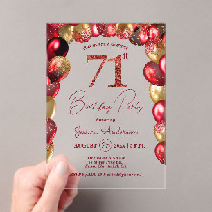 Invitations En Acrylique Fête surprise pour 71e anniversaire Paillettes dor