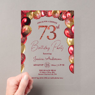 Invitations En Acrylique Fête surprise pour 73e anniversaire paillettes or