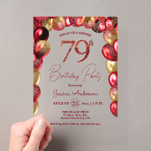 Invitations En Acrylique Fête surprise pour 79e anniversaire paillettes or