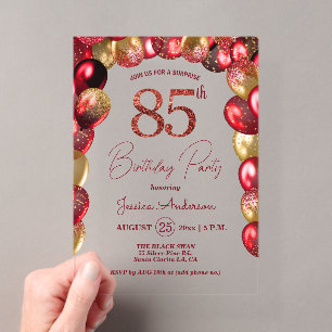 Invitations En Acrylique Fête surprise pour 85e anniversaire paillettes or
