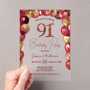 Invitations En Acrylique Fête surprise pour 91e anniversaire Paillettes dor