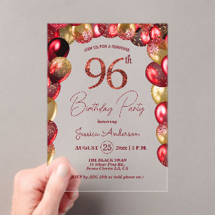 Invitations En Acrylique Fête surprise pour 96e anniversaire Paillettes dor