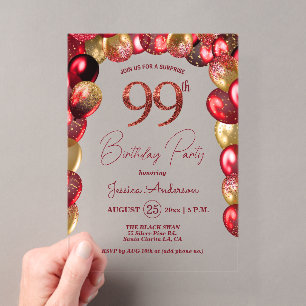 Invitations En Acrylique Fête surprise pour 99e anniversaire Paillettes Bou