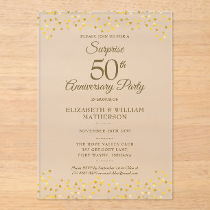 Invitations En Acrylique Fête surprise pour noces d'or 50 ans de mariage