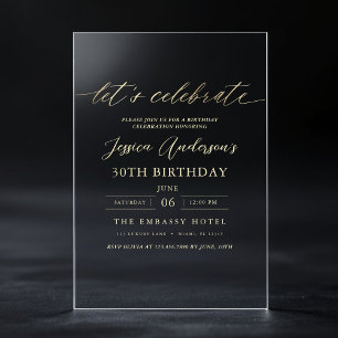 Invitations En Acrylique Fêtons Minimaliste Or 30e Anniversaire