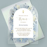 Invitations En Acrylique Feuillage d'aquarelle bleu baptême<br><div class="desc">invitation Baptême transparente</div>