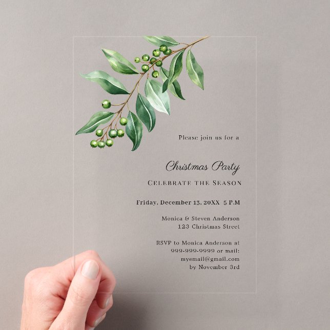 Invitations En Acrylique Feuillage de gui luxe Soirée de Noël (In situ (ordinateur de poche))