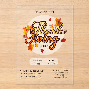 Invitations En Acrylique Feuillage élégant de Thanksgiving automne
