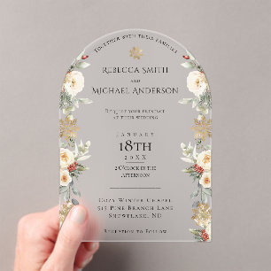 Invitations En Acrylique Feuillage hivernal Élégant flocon de neige de Noël