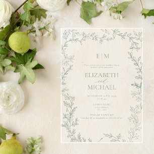 Invitations En Acrylique Feuillage Vert Monogramme Post Mariage Brunch