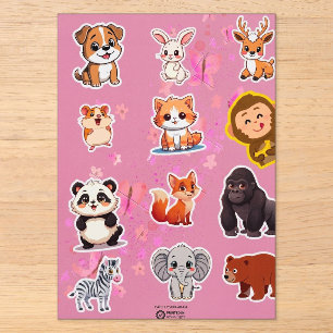 Invitations En Acrylique Feuille d'autocollants d'animaux de dessin animé m