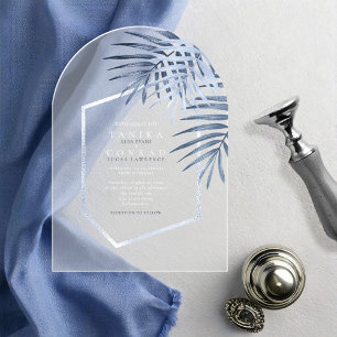 Invitations En Acrylique Feuille de palme luxuriante Mariage Windsor Blue I
