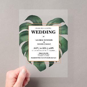 Invitations En Acrylique Feuille de palmier tropicale Monstera Mariage