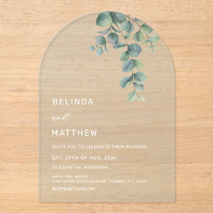 Invitations En Acrylique Feuilles Aquarelle Fleurs Arche Claire