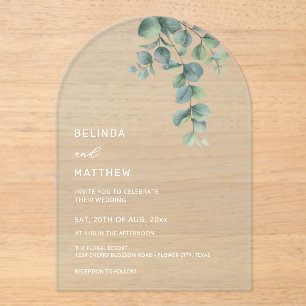 Invitations En Acrylique Feuilles Aquarelle Fleurs Arche Claire