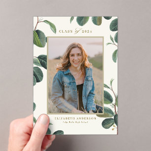Invitations En Acrylique Feuilles Botaniques Vintage Beige Photo Remise de 