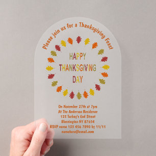 Invitations En Acrylique Feuilles de chêne de Thanksgiving personnalisées