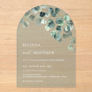 Invitations En Acrylique Feuilles de verdure aquarelle fleurs moderne arche