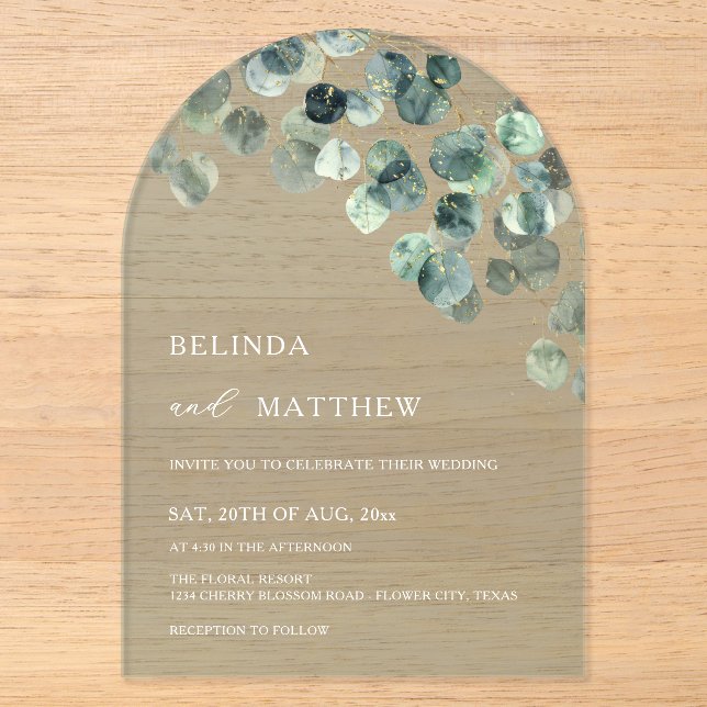 Invitations En Acrylique Feuilles de verdure aquarelle fleurs moderne arche (Recto)
