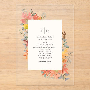 Invitations En Acrylique Feuilles du feuillage d'automne Mariage du monogra