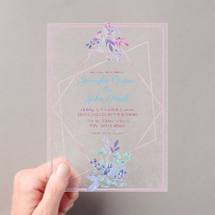 Invitations En Acrylique Feuilles & Gem Diamond Géométrique Mariage moderne