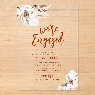 Invitations En Acrylique fiançailles en terre cuite boho pampas
