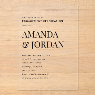Invitations En Acrylique Fiançailles minimaliste de luxe noir et blanc
