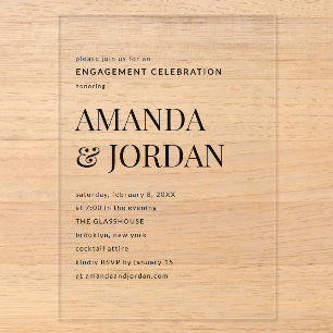 Invitations En Acrylique Fiançailles minimalistes Luxe Noir & Blanc