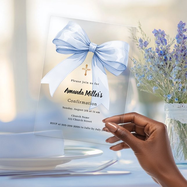 Invitations En Acrylique Fille à l'arc bleu clair confirmation luxe (Créateur téléchargé)