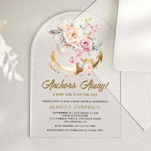 Invitations En Acrylique Fille Ancrage Floral Bohème Nautique Baby Shower A