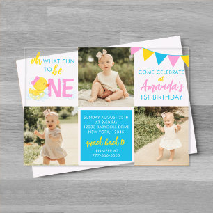 Invitations En Acrylique Fille Aquarelle Caoutchouc Canard 3 Photo Annivers