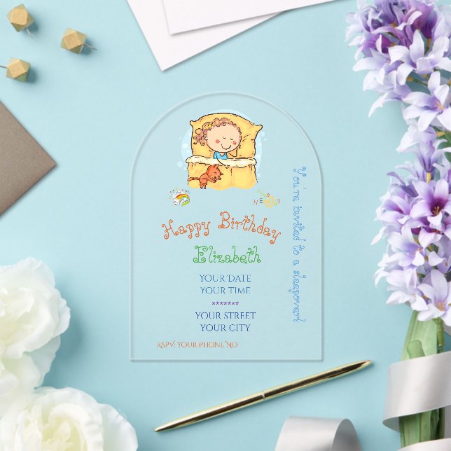 Invitations En Acrylique Fille au chat endormi représentée en bâtonnets arc (Insitu (Mariage))