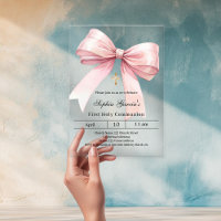 Fille au nœud rose clair Première Communion