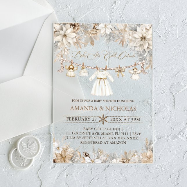Invitations En Acrylique Fille Bébé Il fait froid dehors Baby shower (Créateur téléchargé)