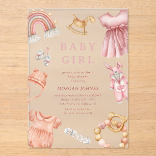 Invitations En Acrylique Fille Boho Baby shower de la crèche