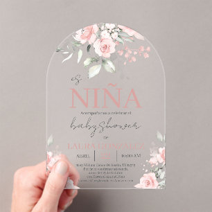 Invitations En Acrylique Fille de Baby shower espagnole rose pâle