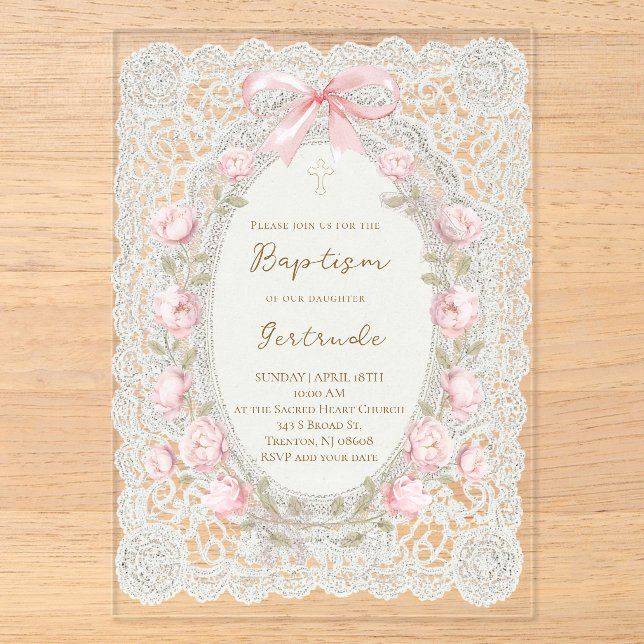 Invitations En Acrylique Fille de baptême (Recto)